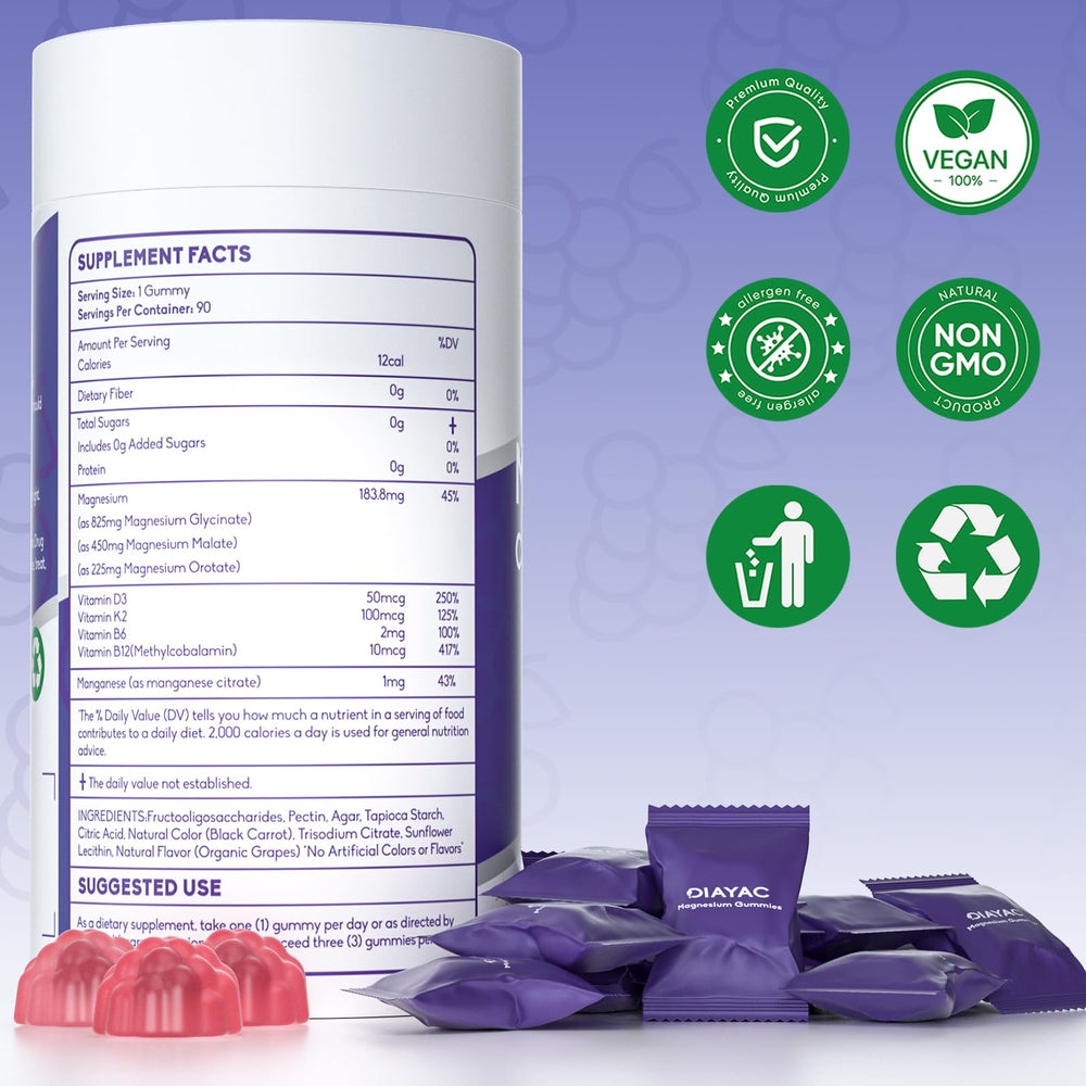DIAYAC gummies beside bedtime routine visuals for calm evenings