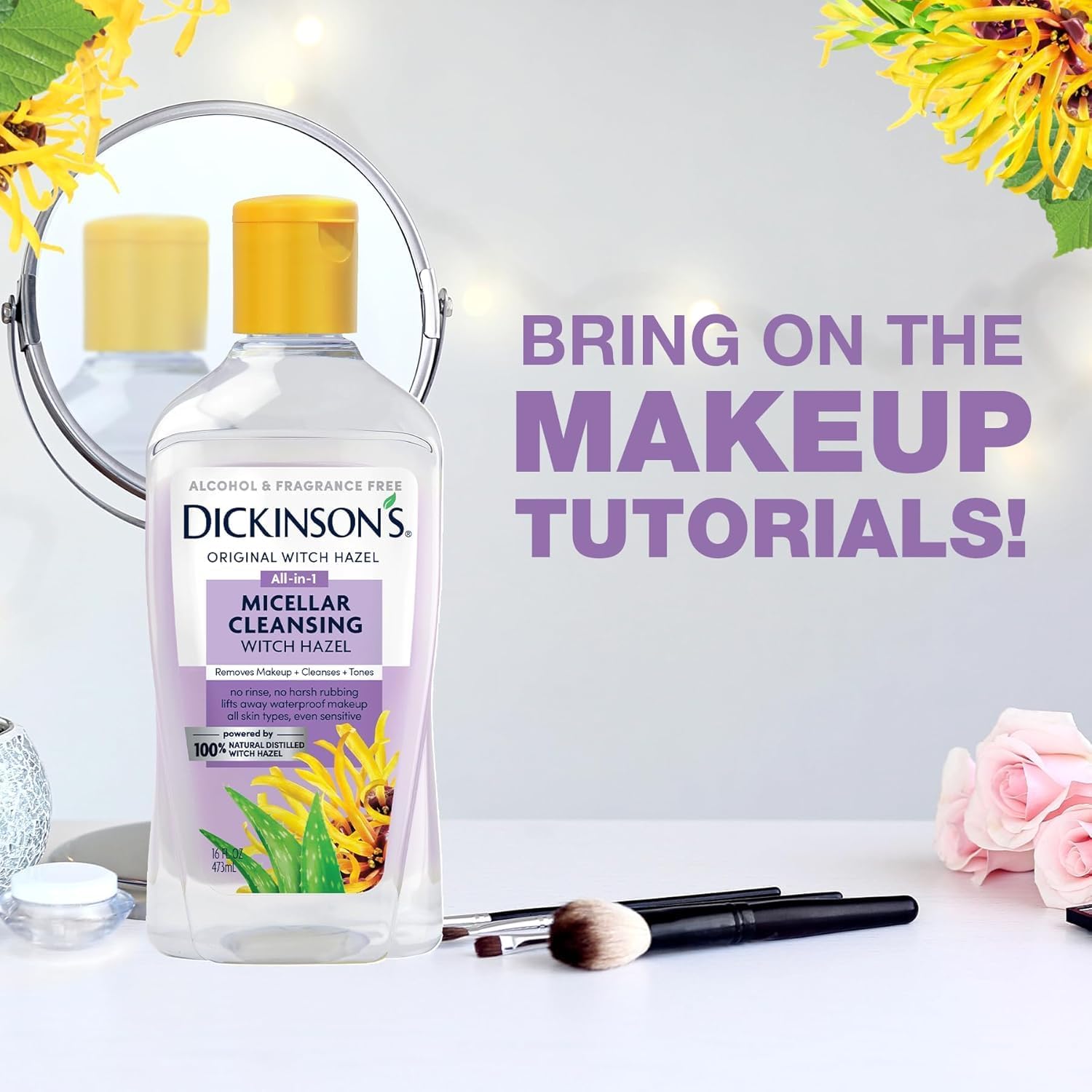 Dickinson's micellar witch hazel alcohol-free base for gentle cleansing.