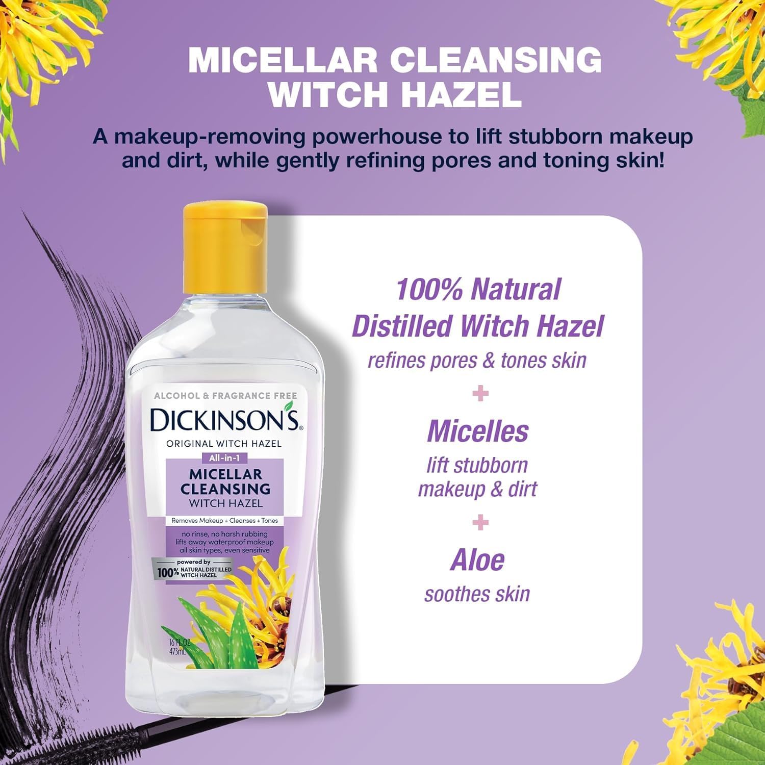 Dickinson's micellar witch hazel dermatologist-tested label signals safe use.