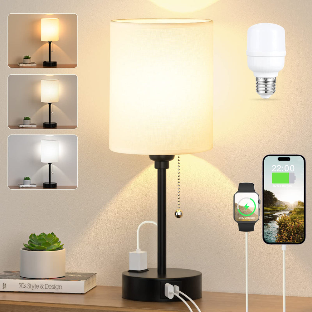 Dicoool bedside lamp with 3-color temps and USB ports for easy device charging.