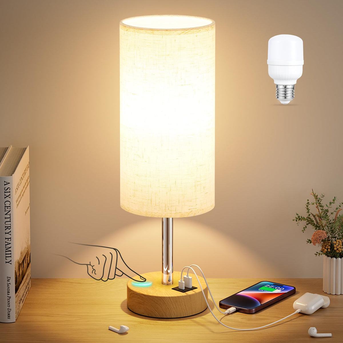 Dicoool touch bedside lamp assembly showing easy setup on a clean surface