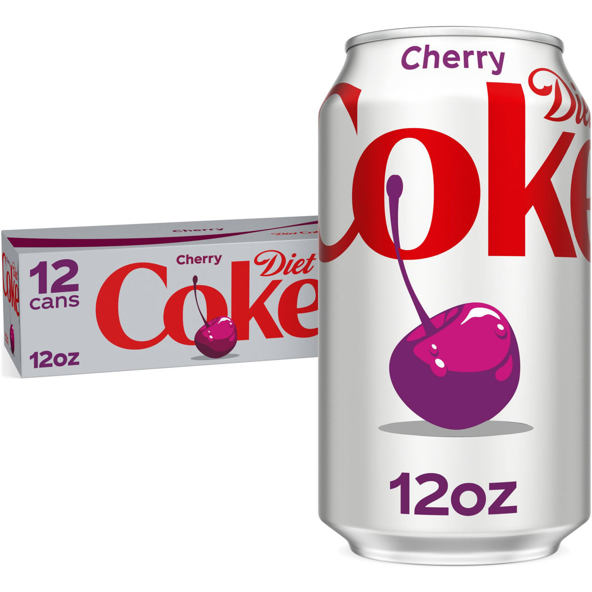Diet Coke Cherry bottle-front showing zero-calorie refreshment and very cherry flavor