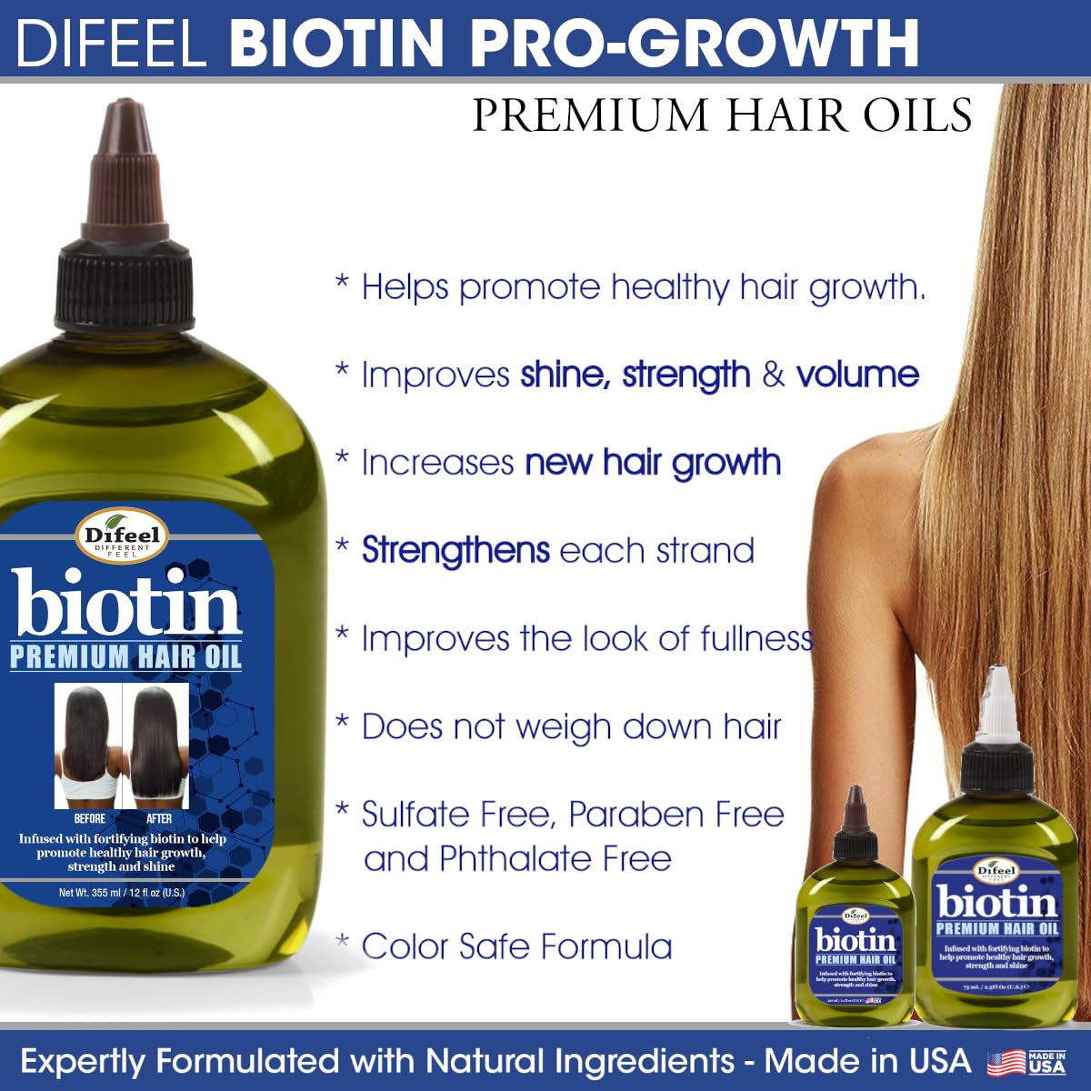 Dispensing cap of Difeel Biotin Hair Oil designed for easy use.