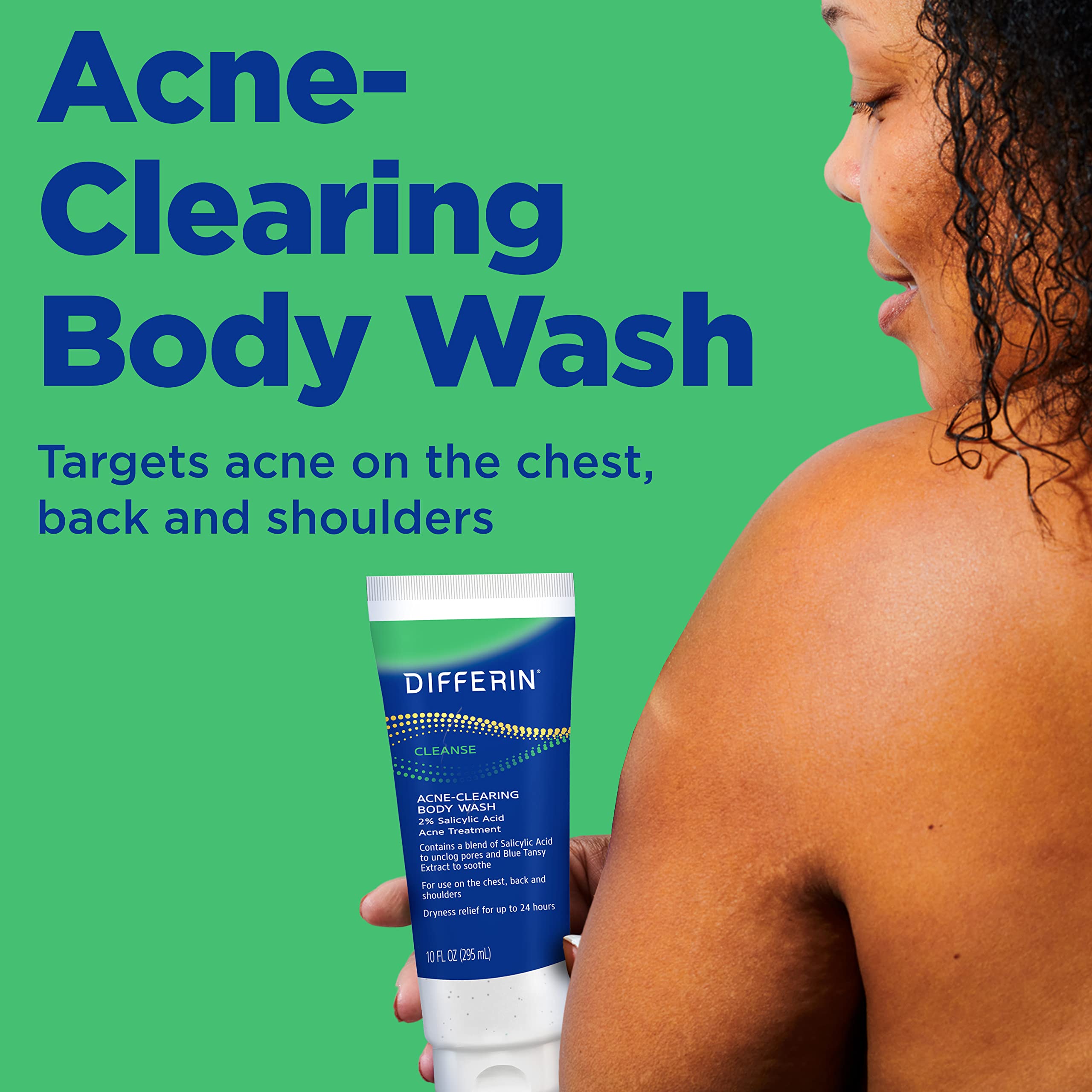 Differin Acne-Clearing Body Wash creates a cream-to-foam texture for thorough back cleansing