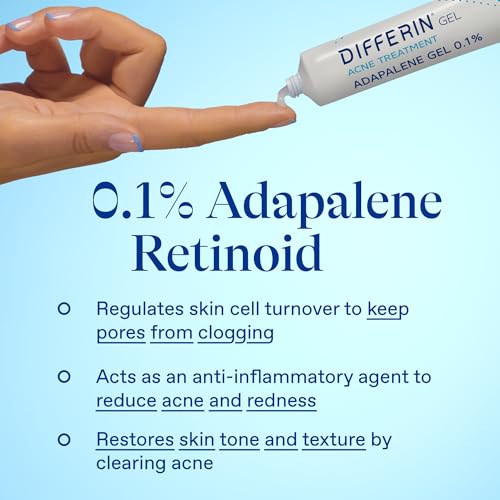 Differin acne gel product beside skincare items as part of routine.