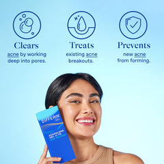 Differin acne gel tube label closeup shows 0.1% adapalene for acne management.