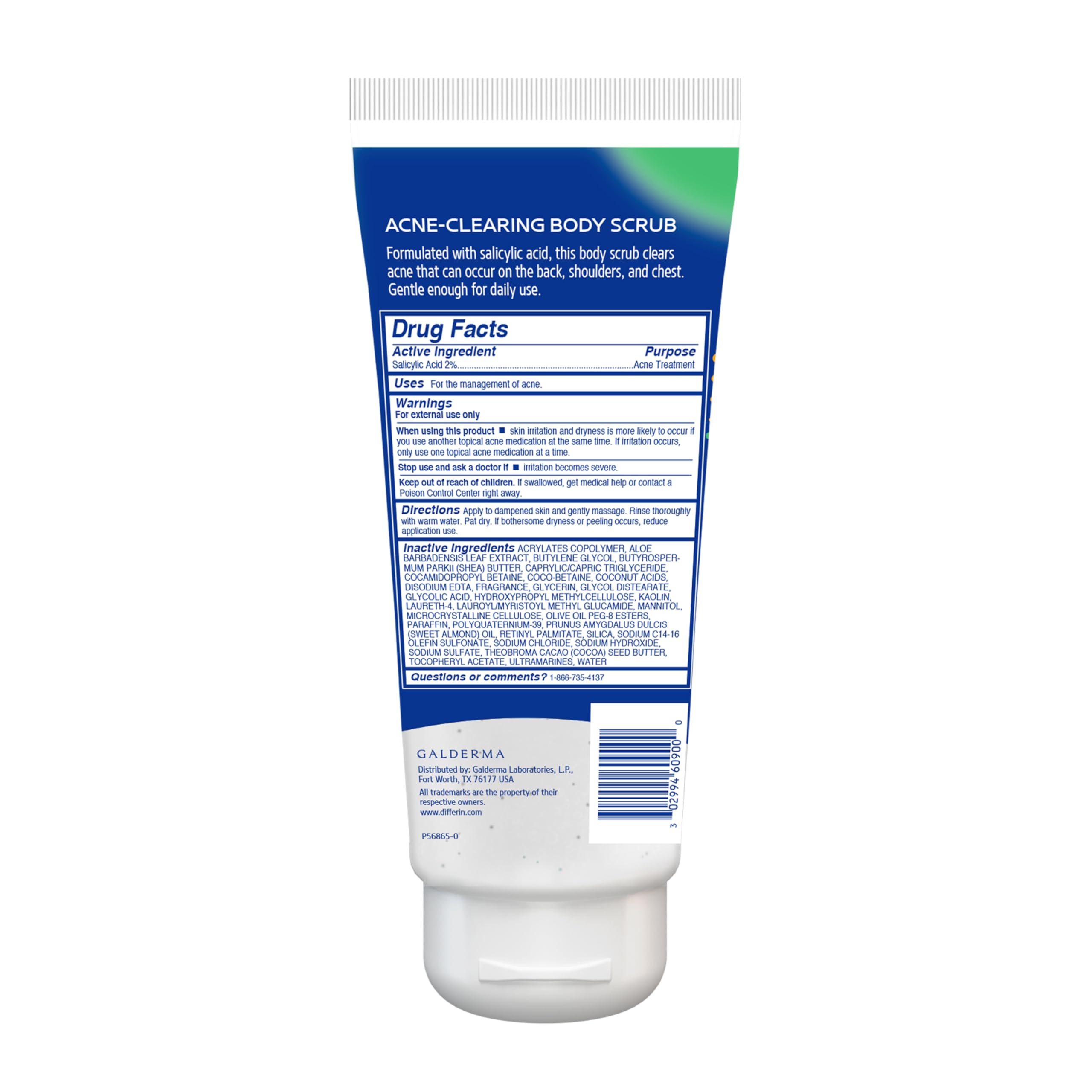 Differin Body Scrub foam demonstrates a soft, cleansing lather.
