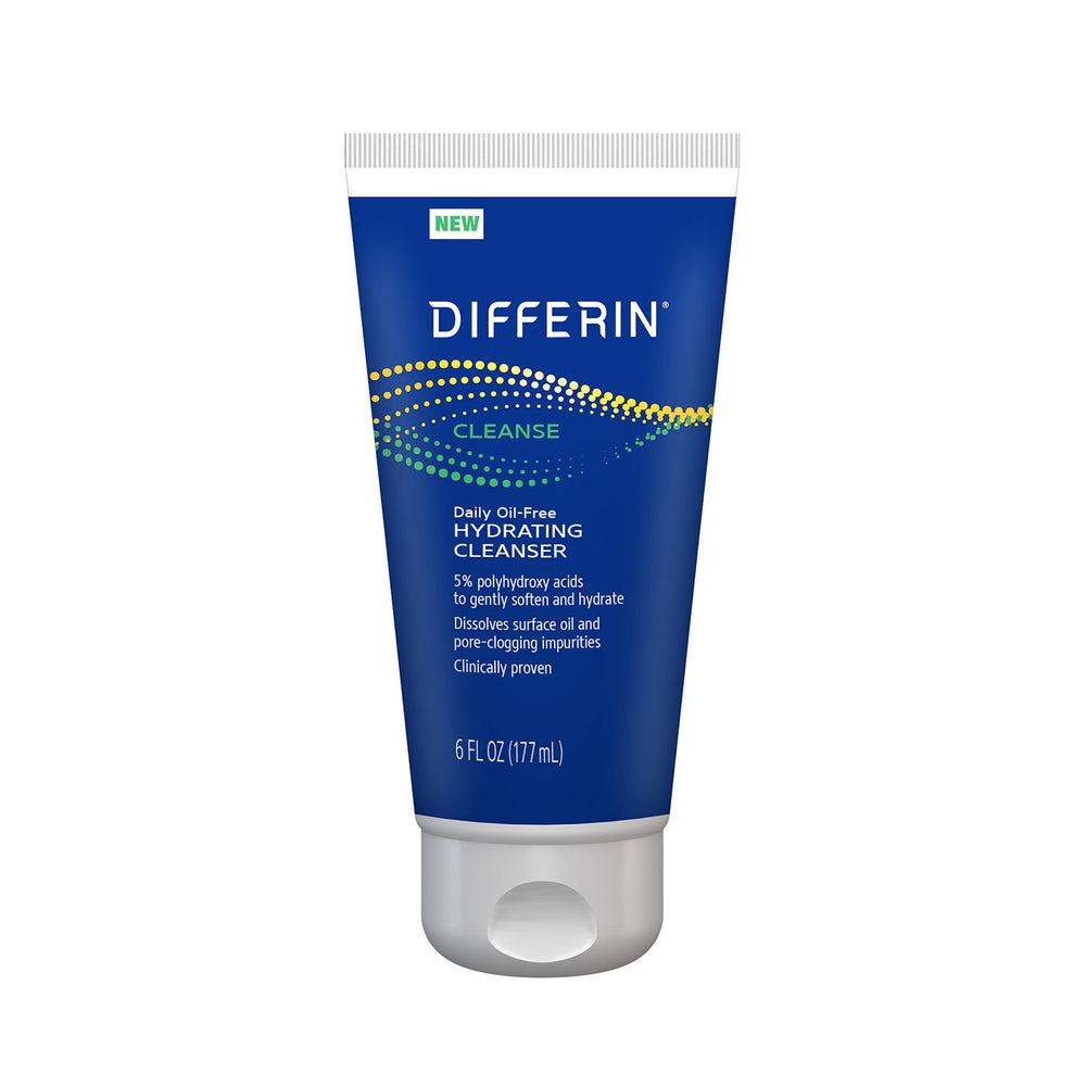 Differin Daily Oil-Free Hydrating Cleanser bottle showing oil-free balance for oily skin