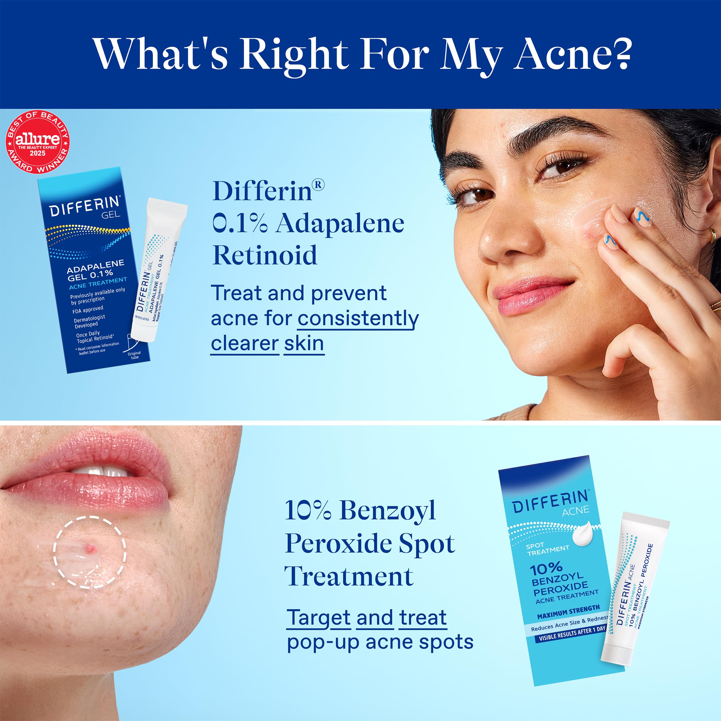 Morning routine steps with Differin, moisturizer, and SPF.