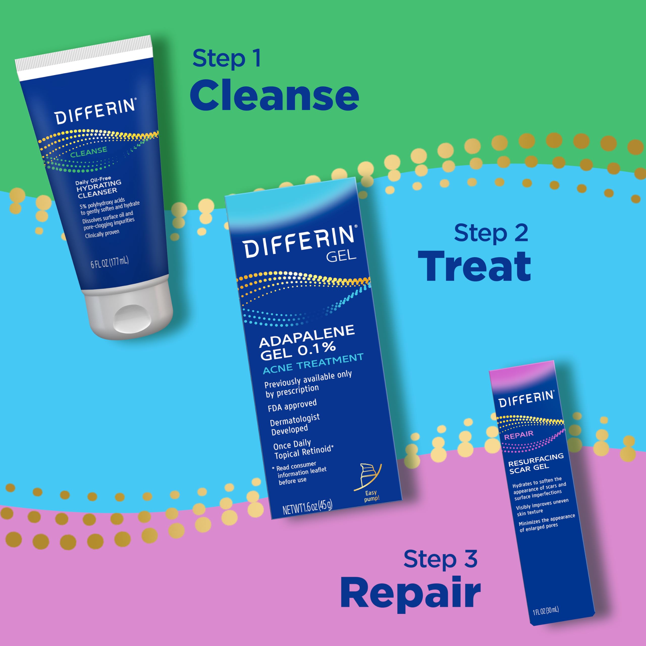 Peptides in Differin Resurfacing Scar Gel support a firmer-looking skin surface