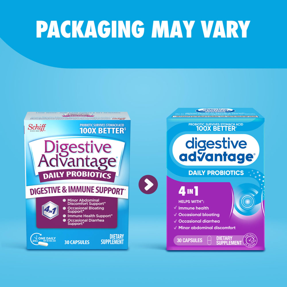 Digestive Advantage bc30 capsule closeup shows patented probiotic design
