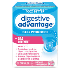 Digestive Advantage bottle of 32 capsules signaling gut support and digestion benefits.