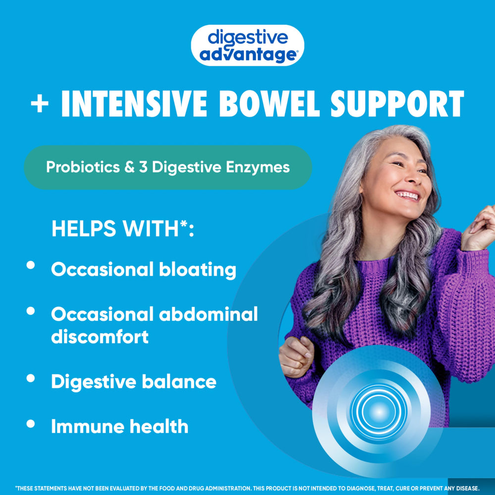 Digestive Advantage bowel support capsules shown ready to aid comfortable digestion