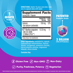 Digestive Advantage daily probiotic label-front communicates gluten-free and vegetarian formula