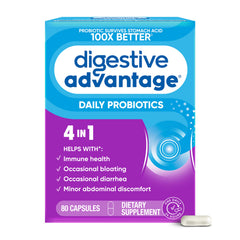 Digestive Advantage Daily Probiotics bottle highlights gut health support