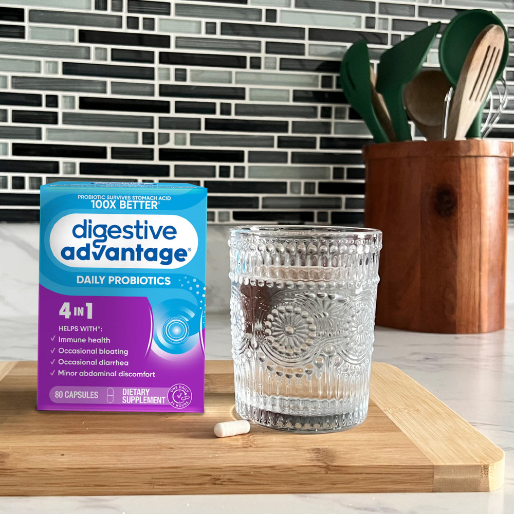 80-count bottle sits on a kitchen counter for daily routine