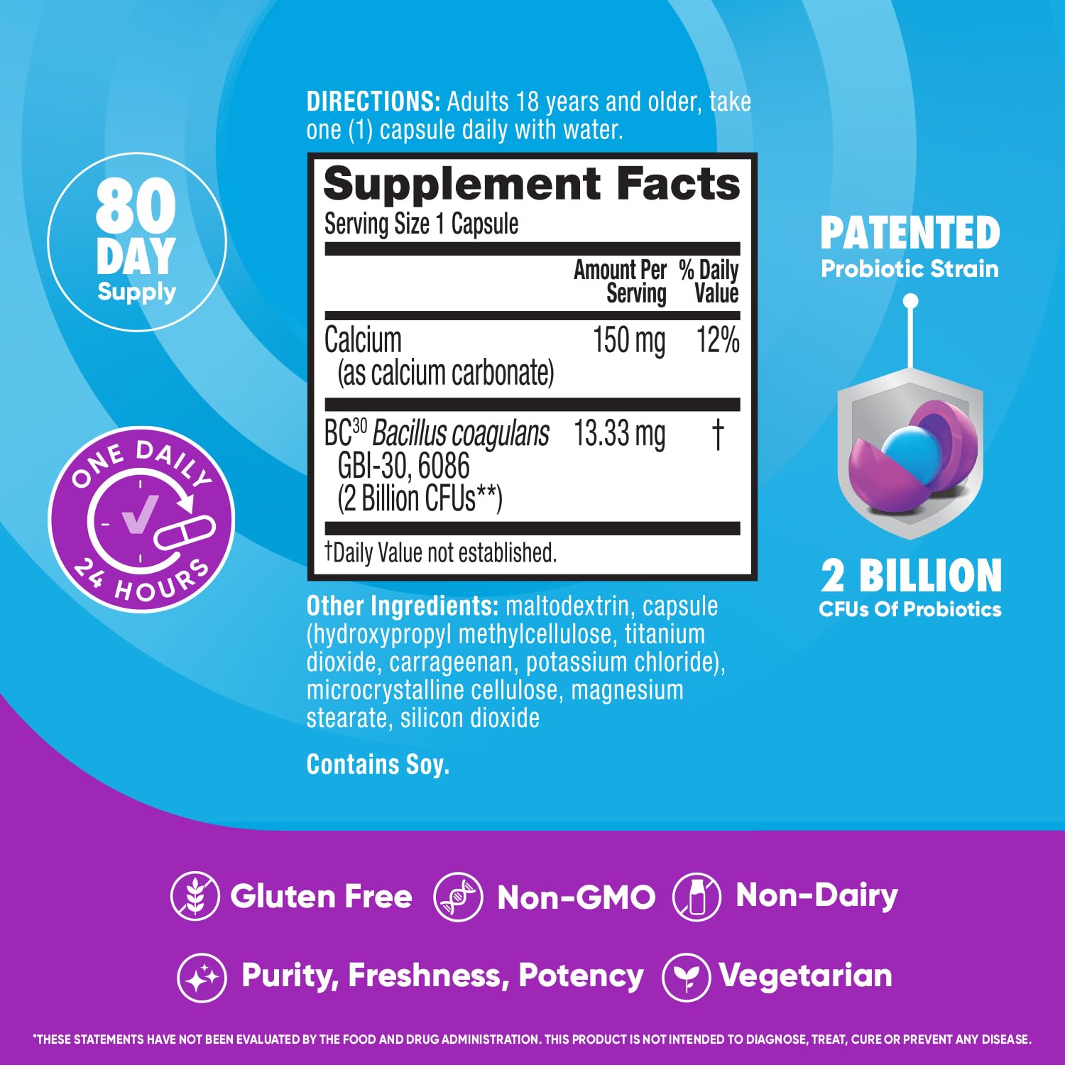 Bottle label emphasizes immune support and gut health benefits