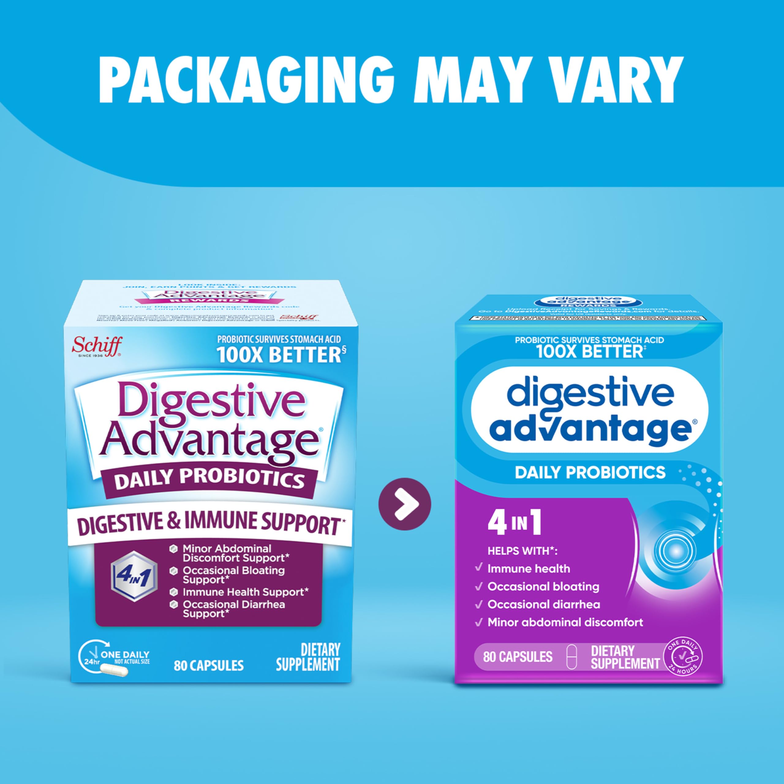 Digestive Advantage probiotic capsules in bottle for daily use