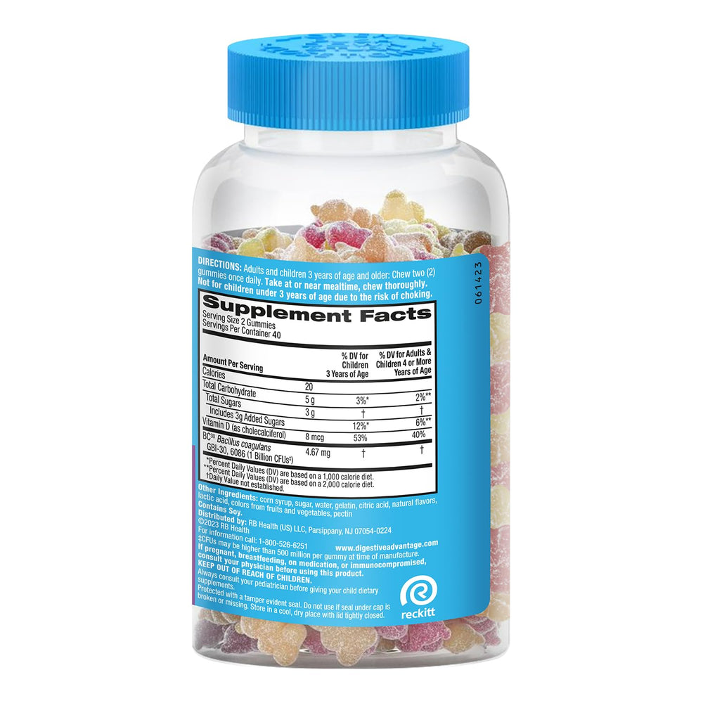 Digestive Advantage Probiotic Gummies hands holding bottle promoting gut-friendly habit