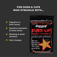 Diggin' Your Dog Firm Up pumpkin powder mixed with food for convenient meals