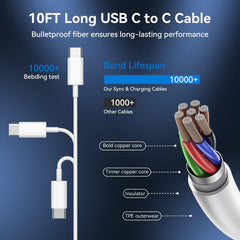 DiHines USB-C to USB-C cable close-up showing sturdy connectors for safe charging.