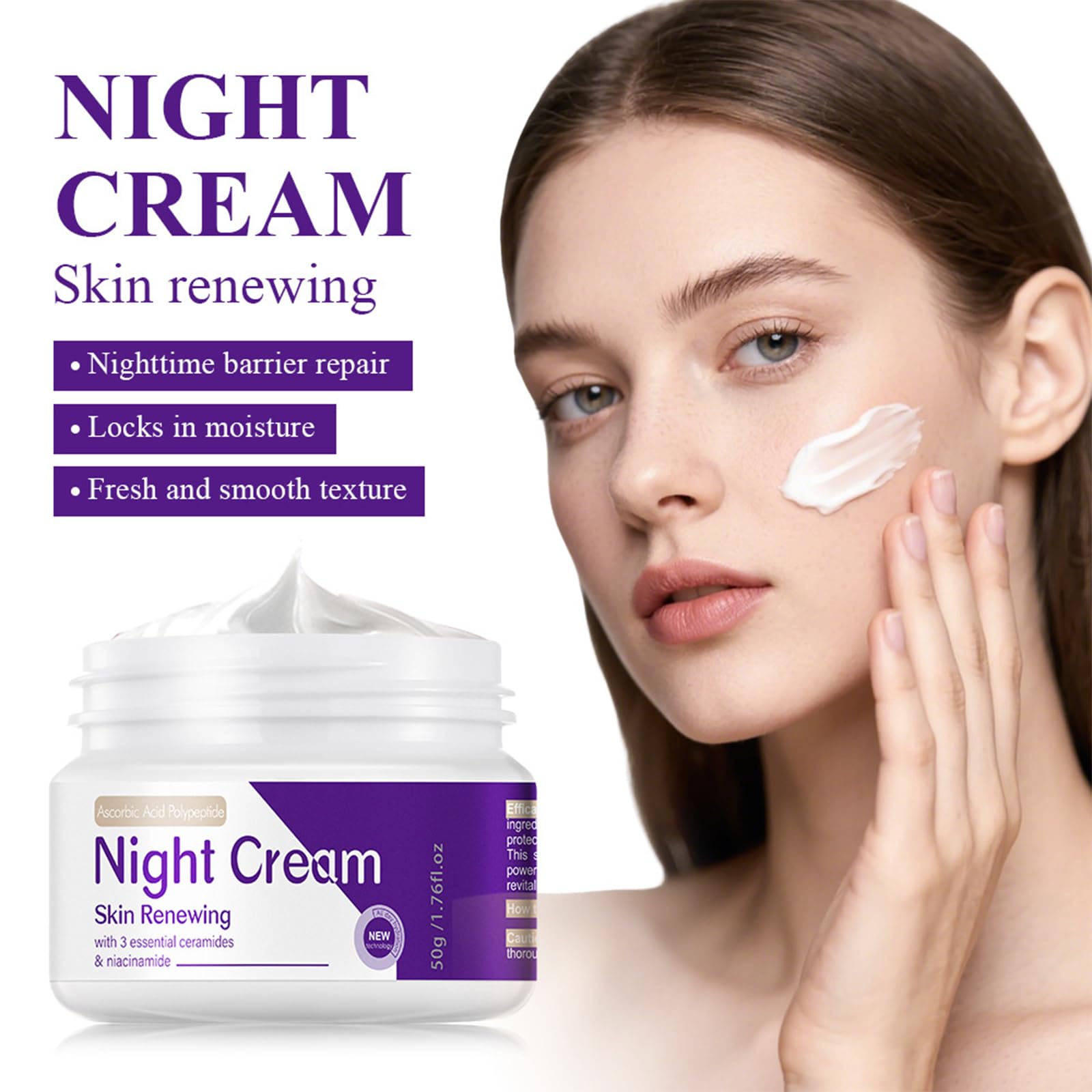 DIKAYI night cream texture on hand shows smooth, non-greasy finish.