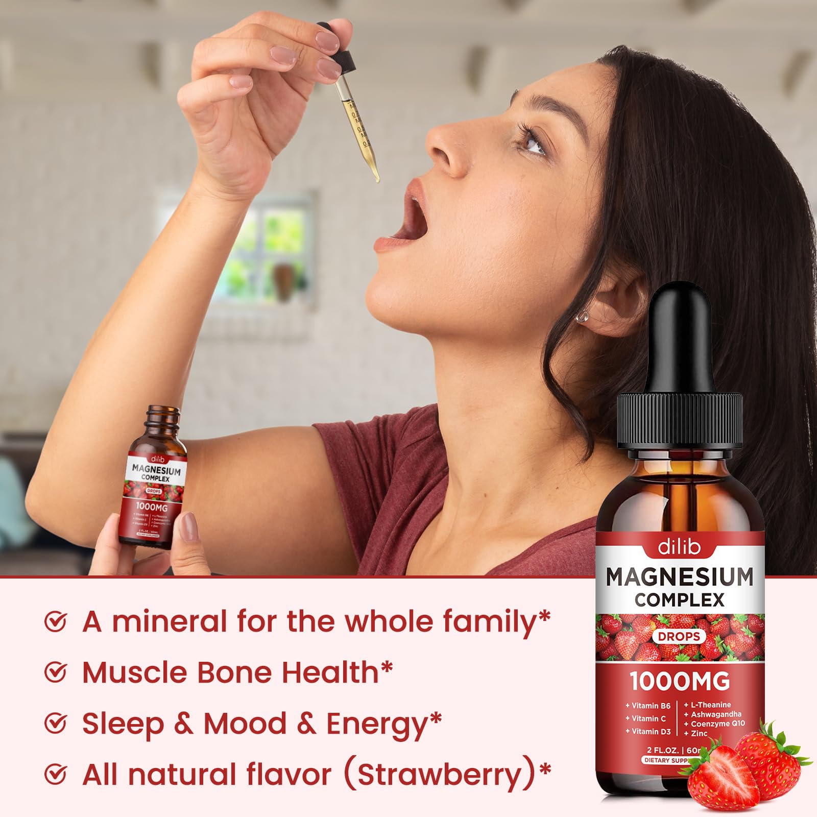 Close-up of 2 ml serving dose for daily magnesium and vitamins.