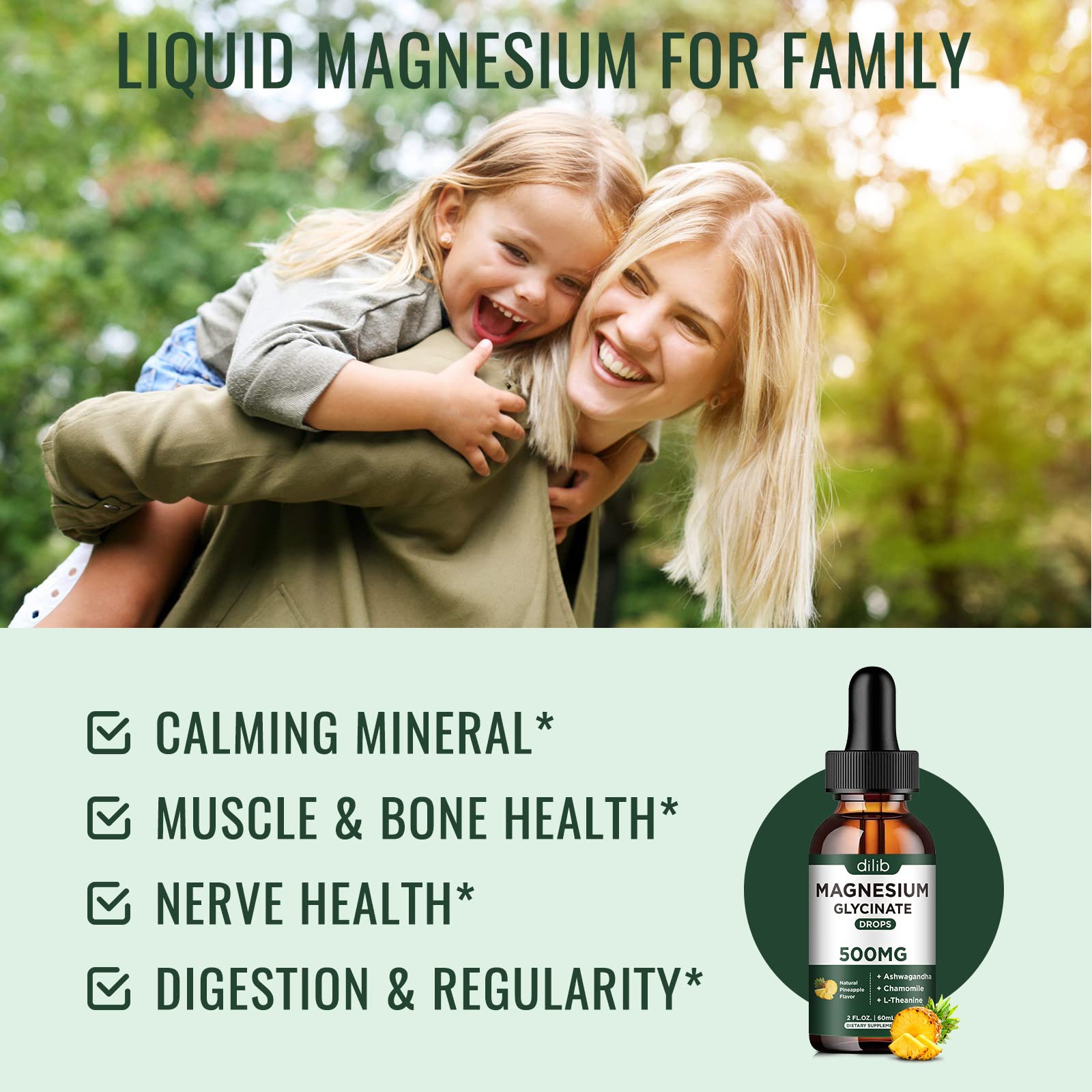 dilib magnesium glycinate liquid drops bottle and label front