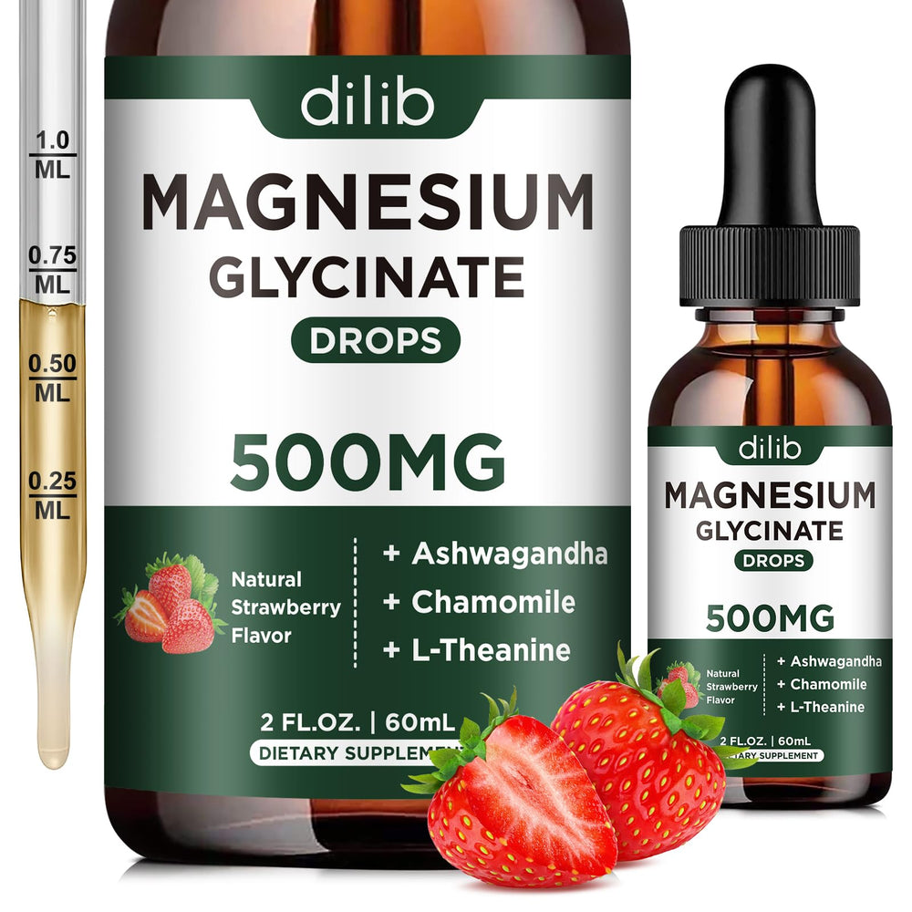 Dilib magnesium glycinate liquid bottle highlighting quick absorption for calmer days.