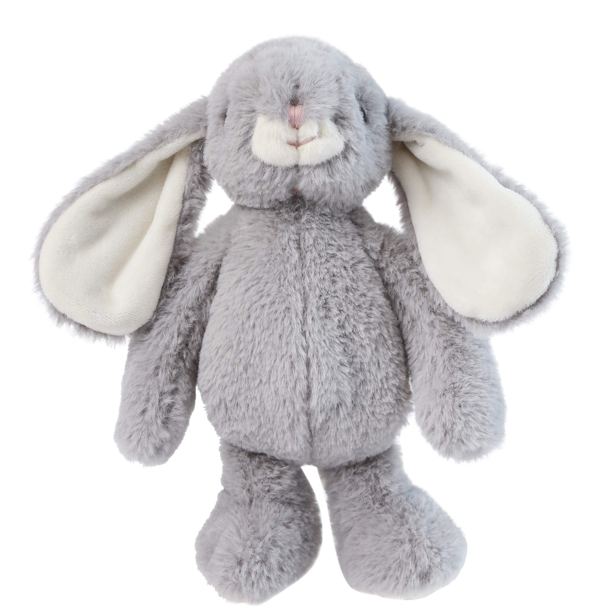 DILLY DUDU gray bunny plush ears and face, with floppy ears and friendly expression.