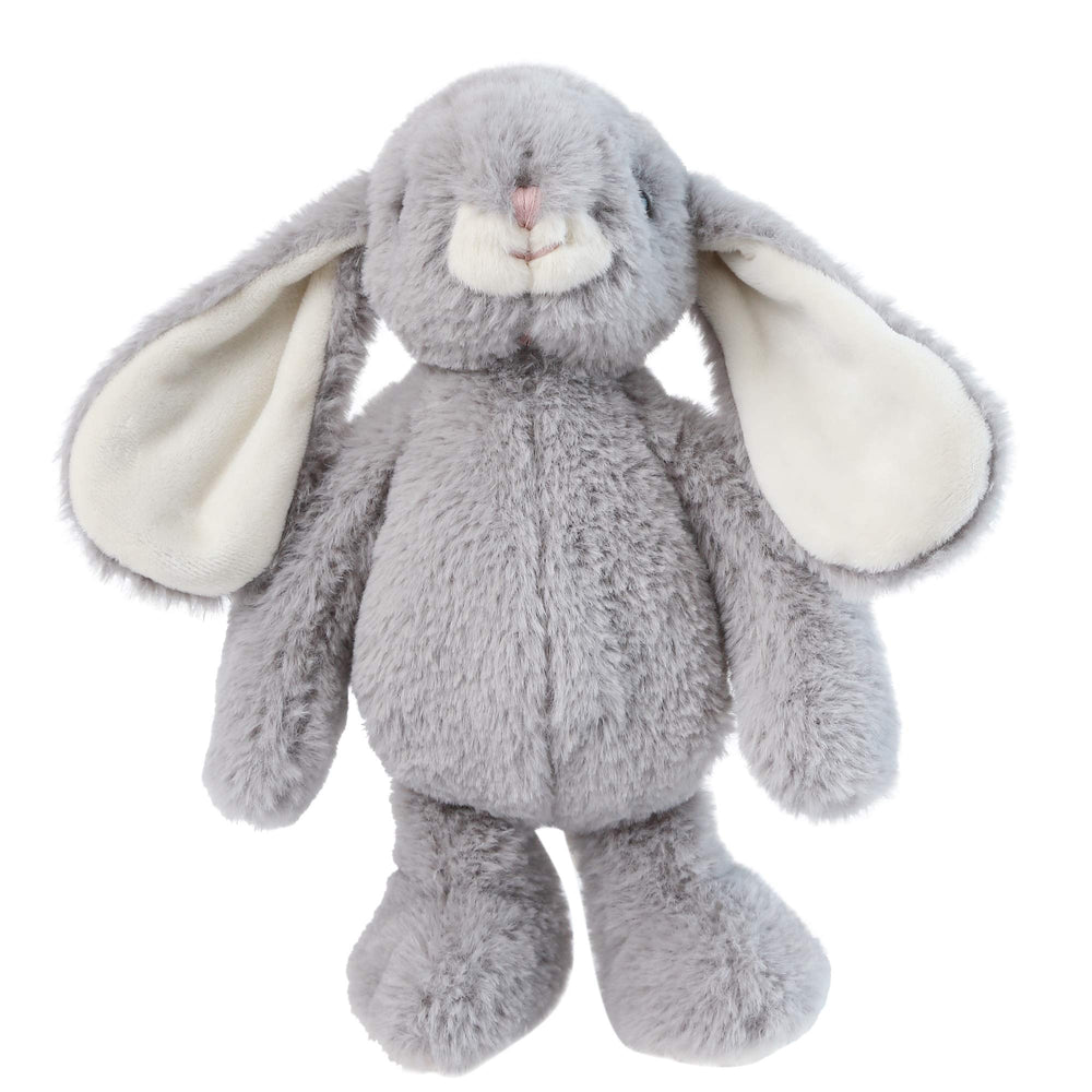 DILLY DUDU gray bunny plush ears and face, with floppy ears and friendly expression.