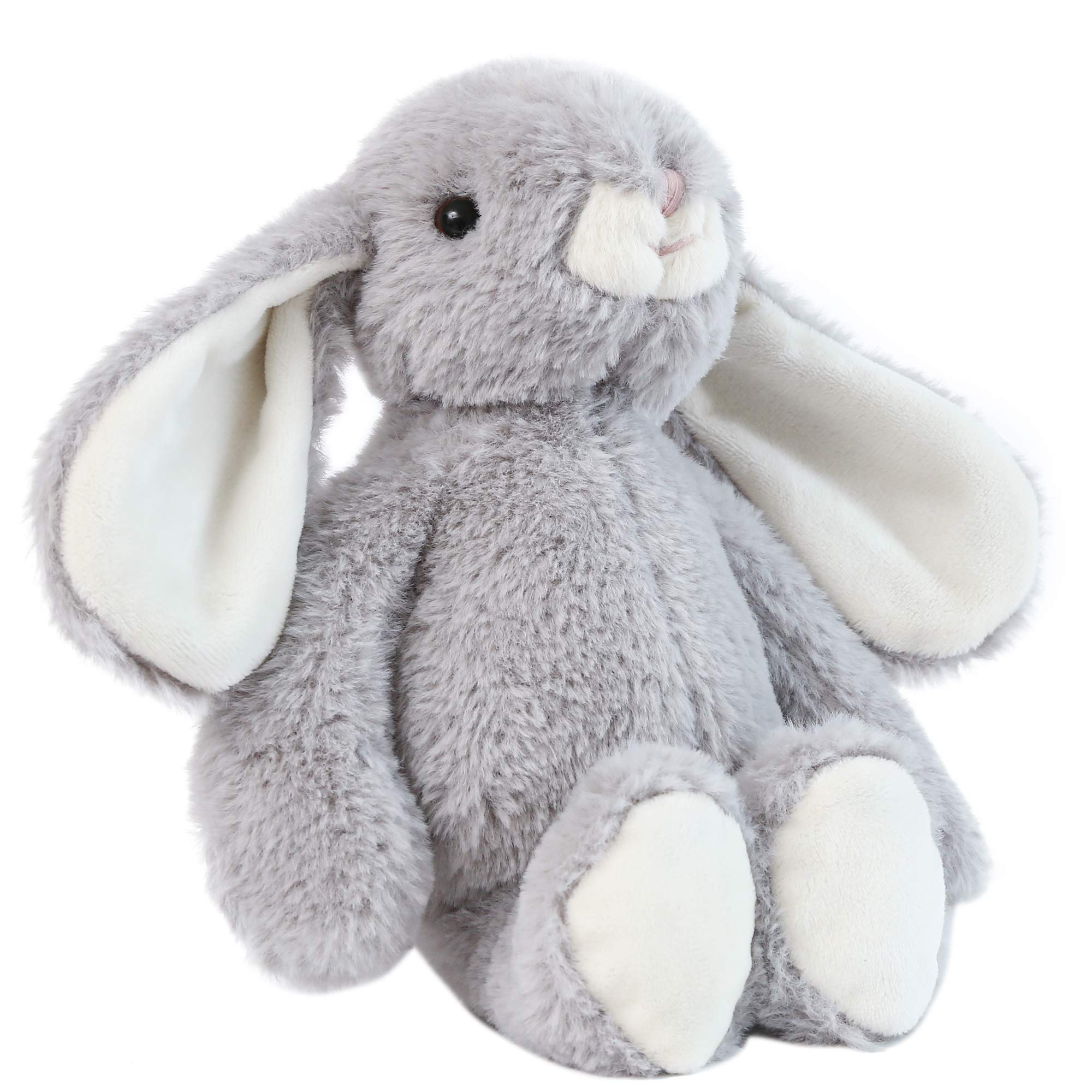 DILLY DUDU gray bunny plush face close-up, showing soft, inviting texture for cuddling.