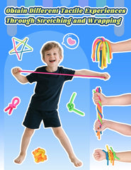 Diltik colorful stretchy monkey noodles support fine motor practice.