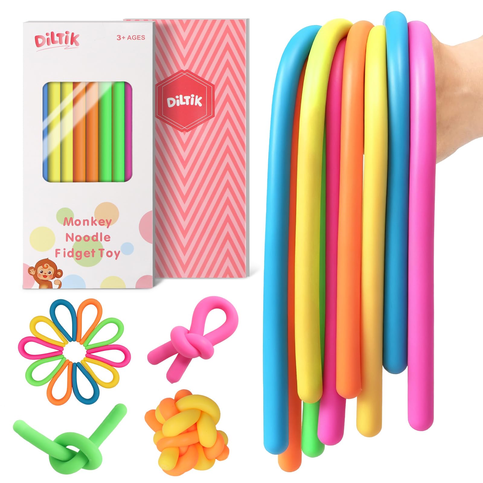Diltik monkey noodle sensory strings in bright colors promote focus and calm.