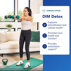 DIM Detox bottle label close-up highlighting premium formulation.