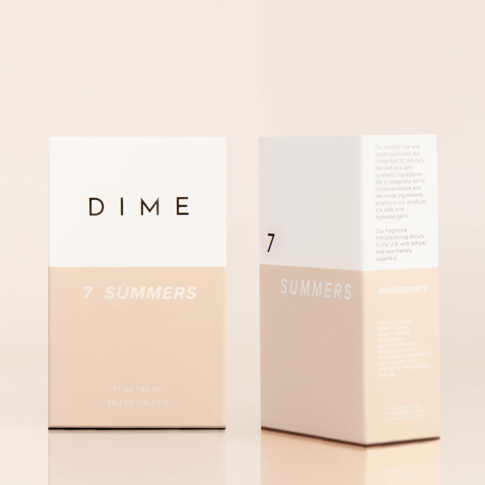 DIME 7 Summers vegan, cruelty-free packaging supports sustainable beauty routines.
