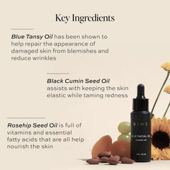 DIME Beauty Blue Facial Oil dispenser pump enables easy, precise nightly application.
