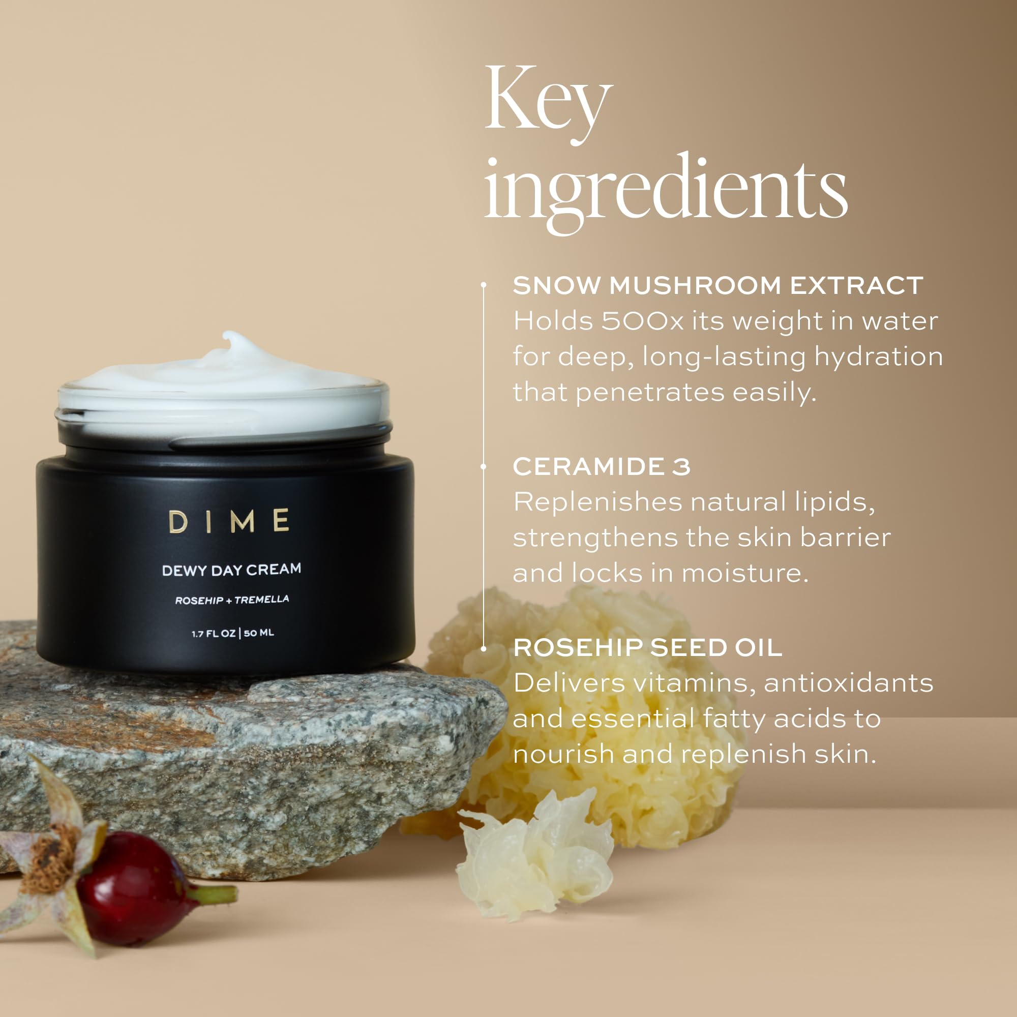 DIME Beauty Dewy Day Cream texture swirl demonstrates lightweight hydration.