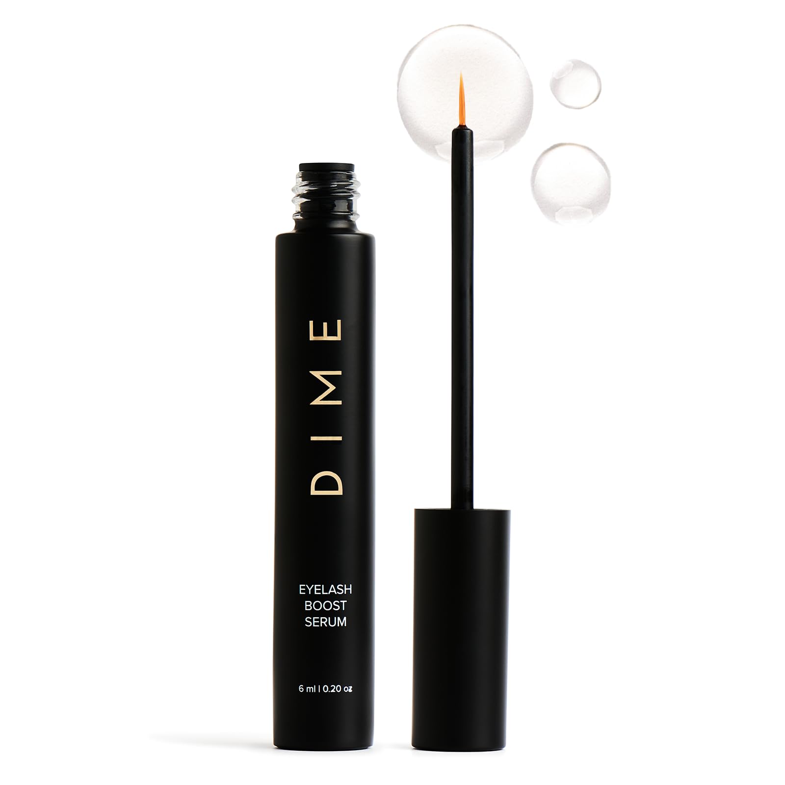 DIME Beauty Eyelash Boost Serum bottle demonstrates a clean, gentle formula for lash health.