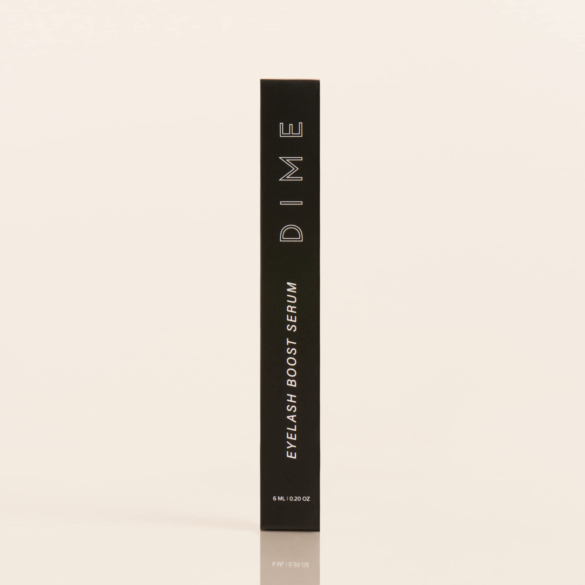 DIME Beauty Eyelash Boost Serum ingredients panel lists proteins, vitamins for nourishing care.