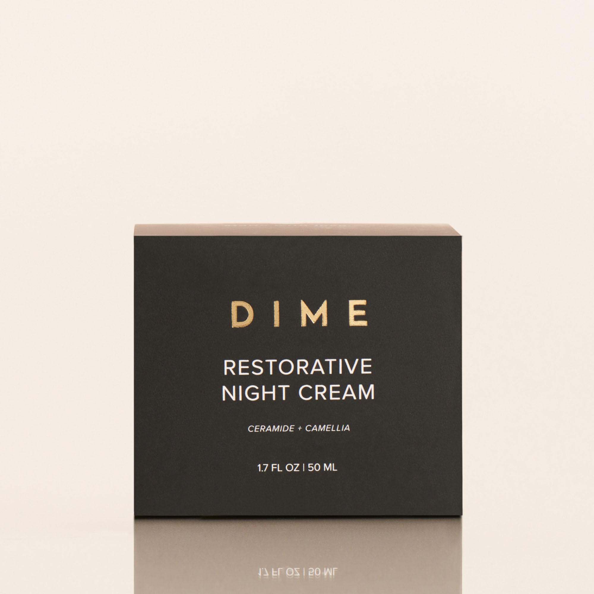 DIME night cream application scene suggests a simple, calming nightly routine
