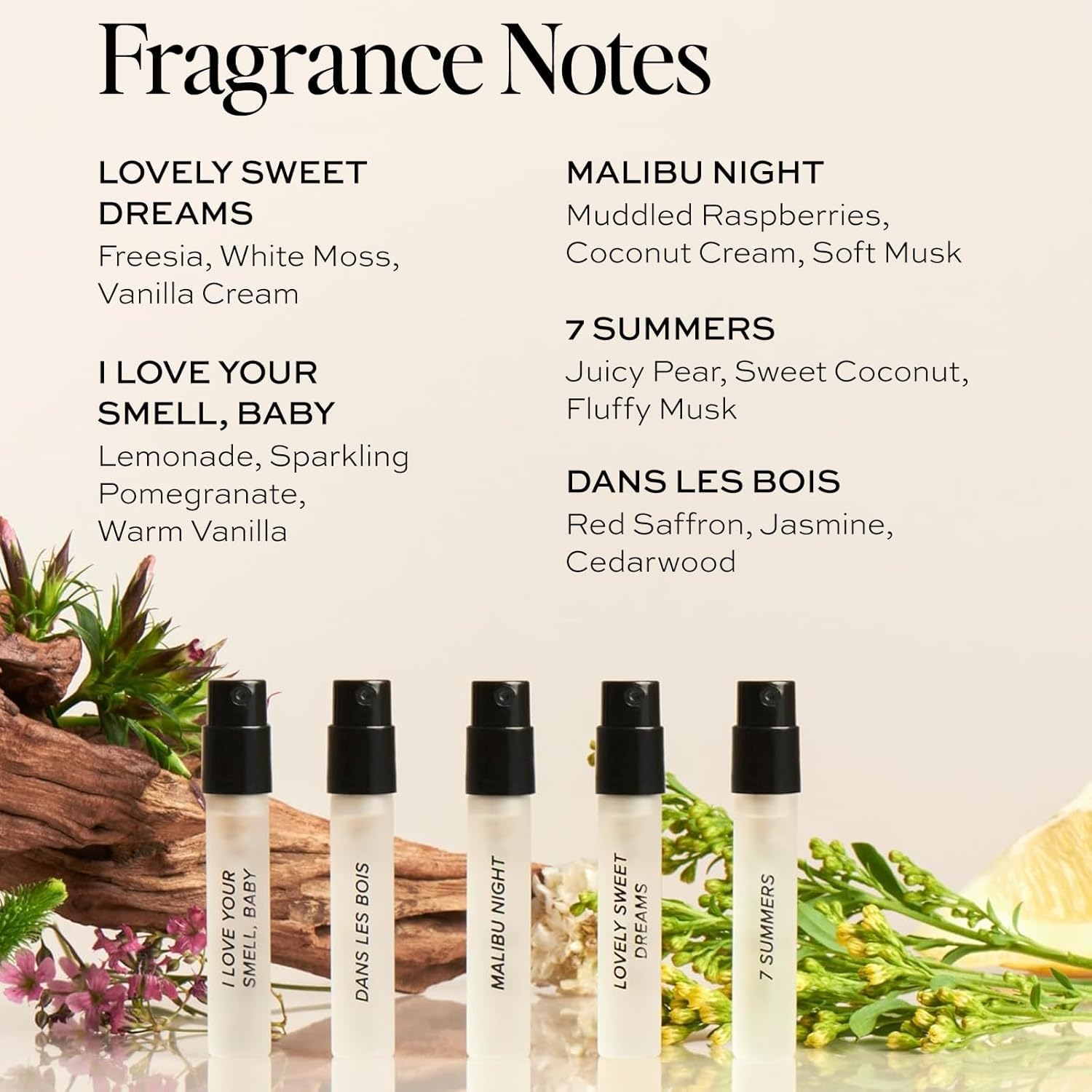 DIME Beauty Perfume Sampler Dans Les Bois bottle highlights woody warmth