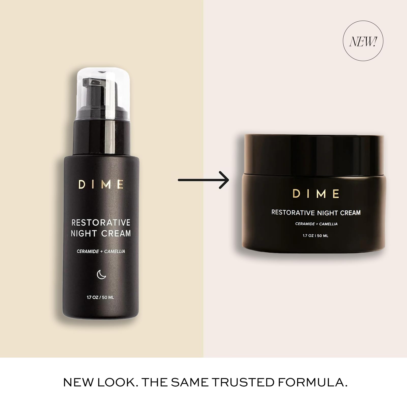DIME Restorative Night Cream jar close-up highlighting creamy texture for smooth skin