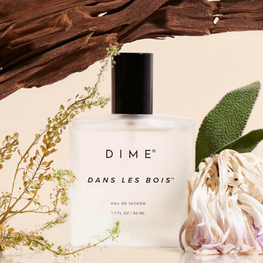 DIME Dans Les Bois bottle middle notes hint jasmine and amber for everyday elegance