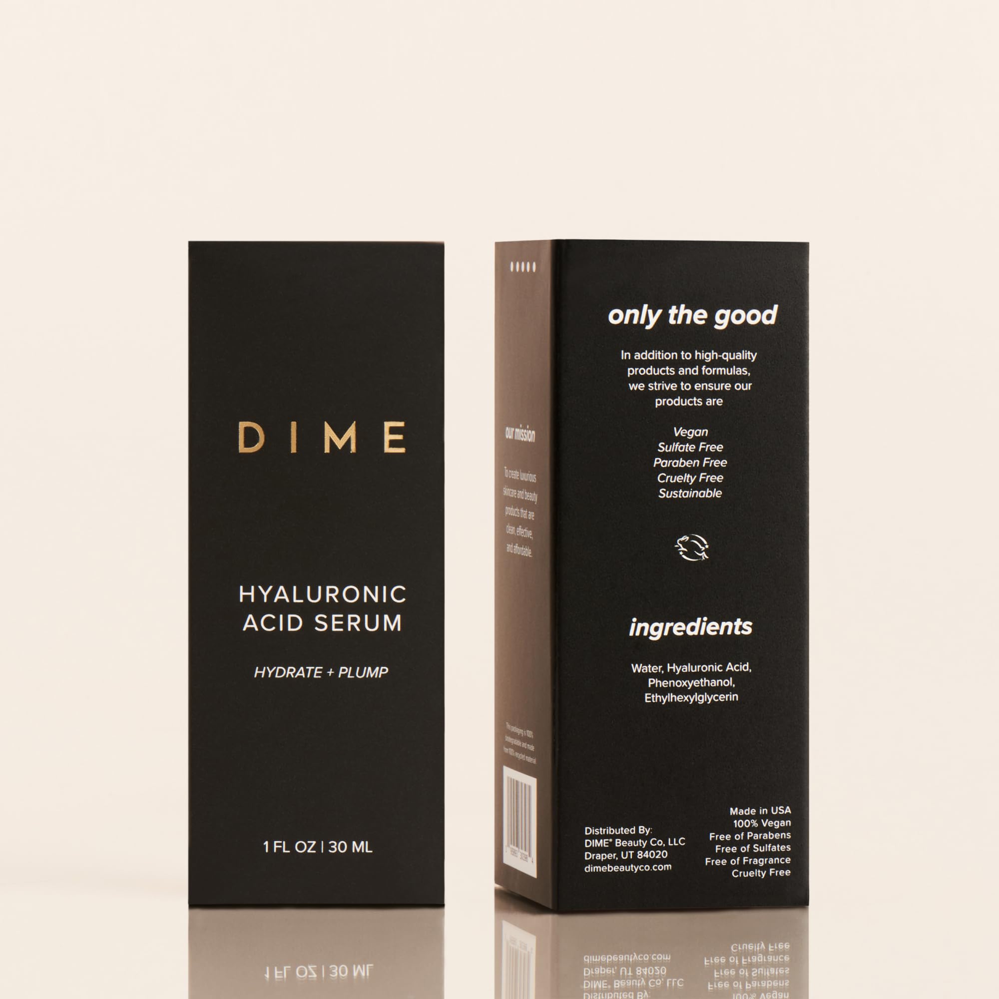 DIME Hyaluronic Serum pump-top close-up for controlled dispensing.