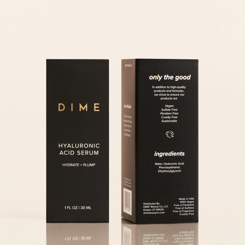 DIME Hyaluronic Serum pump-top close-up for controlled dispensing.