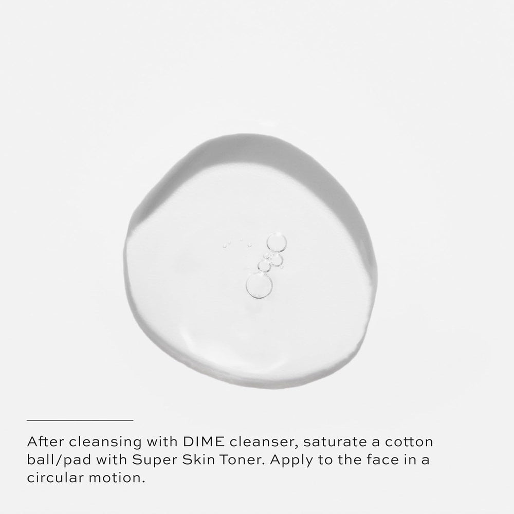 DIME Super Skin Toner being applied with a cotton pad for cleansing prep