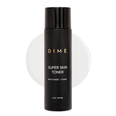DIME Super Skin Toner bottle on a vanity showing alcohol-free hydration for daily care