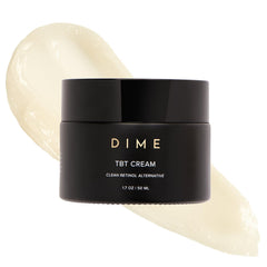 DIME TBT Cream jar closeup showing rich texture for smoothing fine lines.
