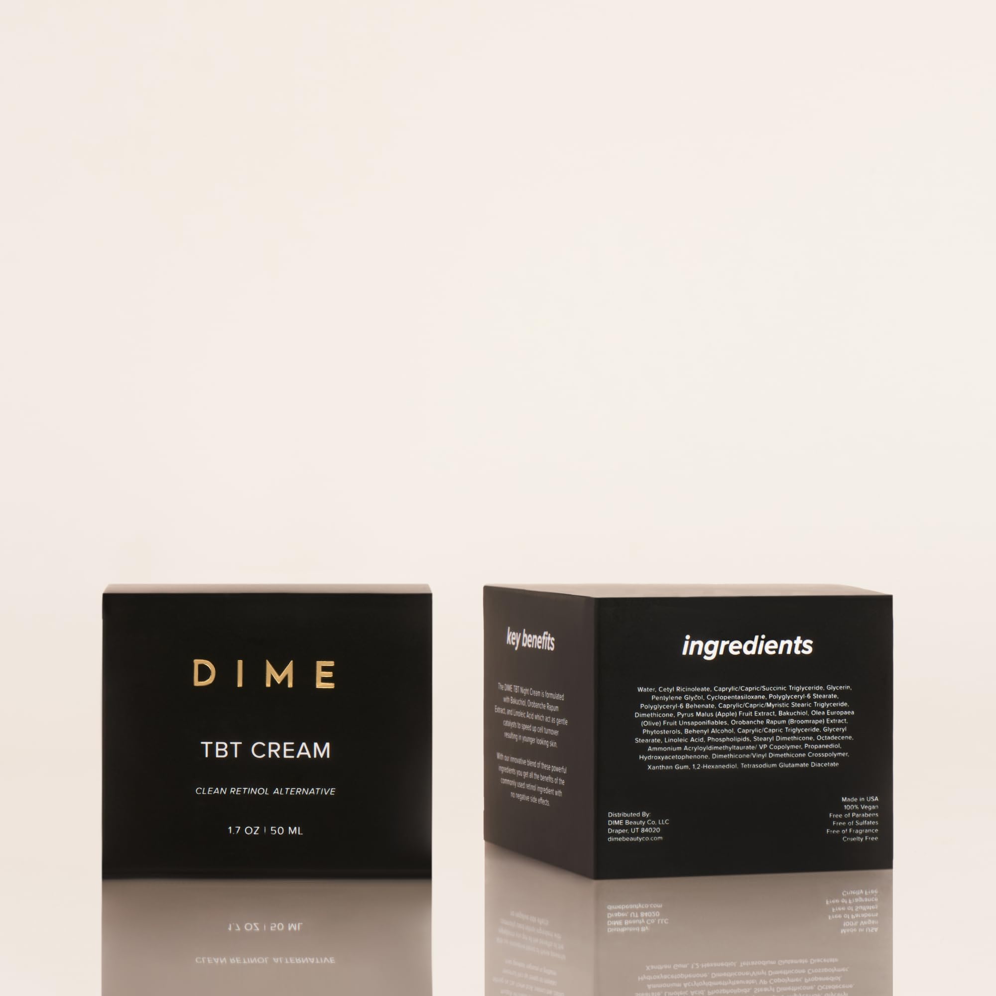 DIME TBT Cream packaging on a clean bathroom shelf for daily use.